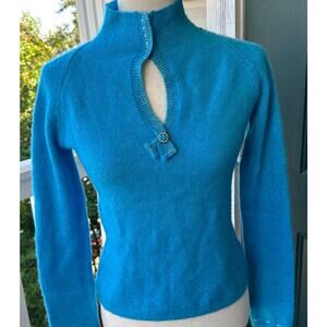 NWT Free People Cerulean Blue Rhinestone Bow Sweater M Keyhole 2000s Y2K